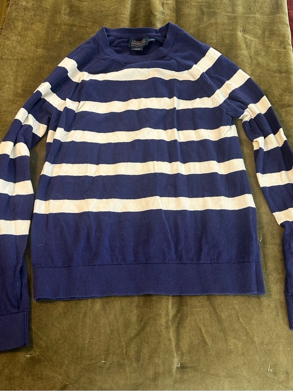 Pendleton Navy and White Striped Crewneck Sweater
